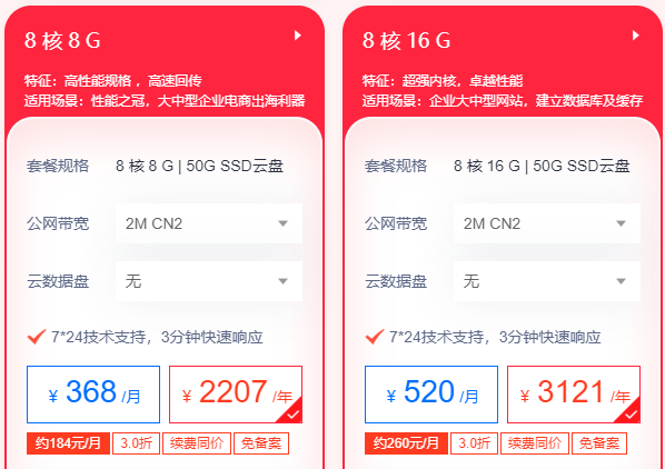 云服務(wù)器租用價格多少錢一年8核16G