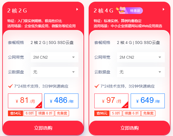 日本服務(wù)器2核4G價格