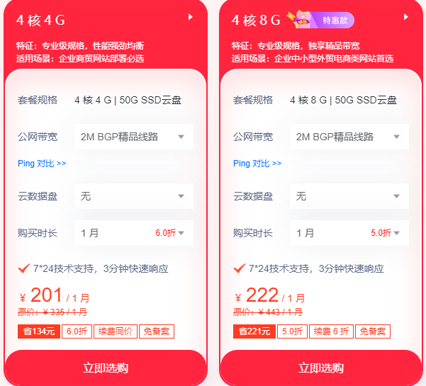 電商服務(wù)器配置2核4G