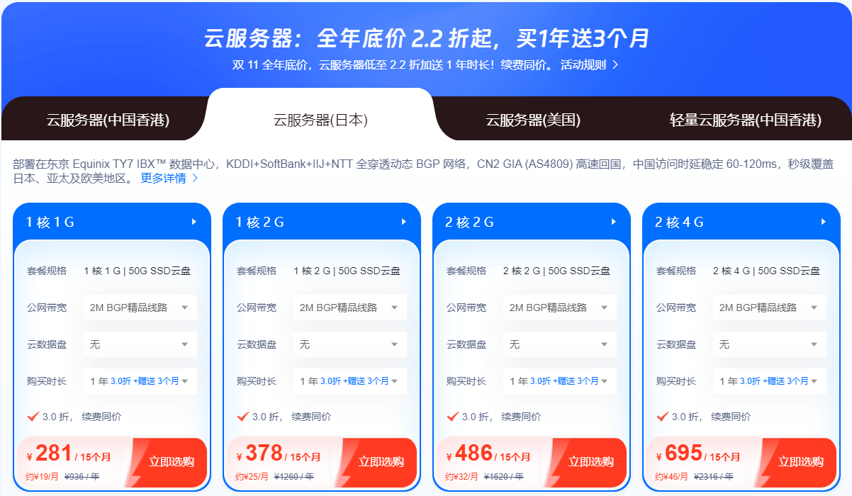 2024年雙11云服務(wù)器一年的租用價(jià)格