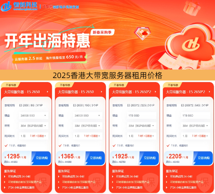 租用香港大帶寬服務(wù)器價(jià)格表